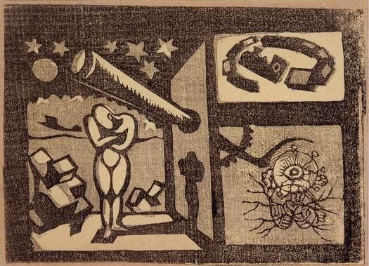 谷中安規 年賀状 モノクロ木版に手彩色 1932年 Gekiyasu Seiki - 版画 